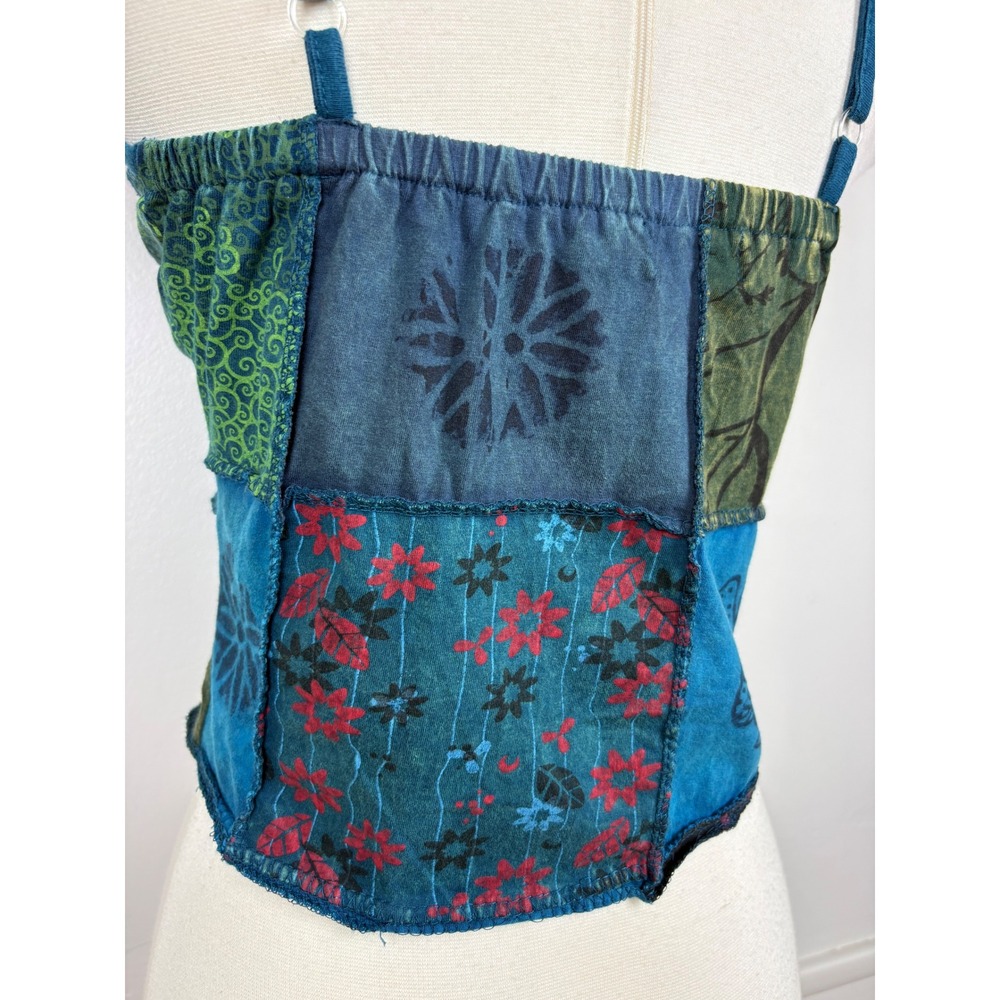 Kathmandu Imports Cropped Patchwork Tank Top Cami Size S Mushrooms Floral Hippie - Picture 8 of 12